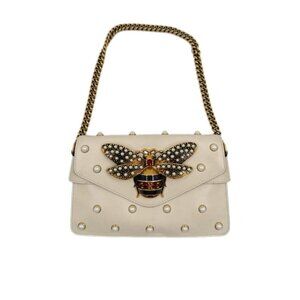 Gucci Nappa Pearl Studded Mini Queen Margaret Broadway White